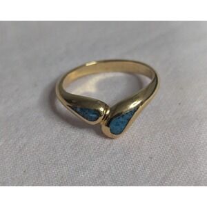 Turquoise inlay teardrop Womens gold ring size 6 unisex‎ mens